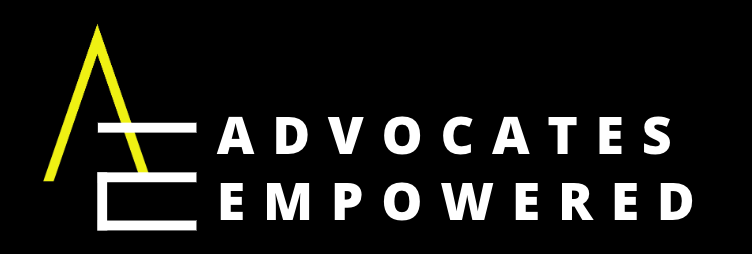 the advocates empowered logo on a black background